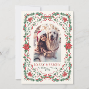 Merry & Bright Foliage Bow Arch Photo Christmas Holiday Card