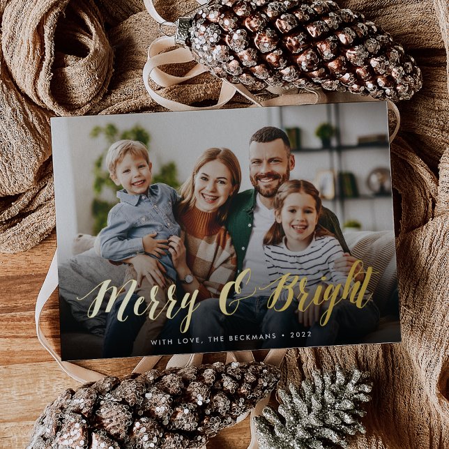 Merry & Bright Full Photo Foil Holiday Card (Creator Uploaded)