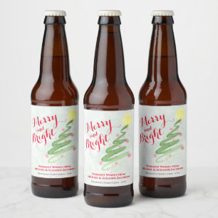 Merry & Bright Fun Abstract Christmas Tree Beer Bottle Label