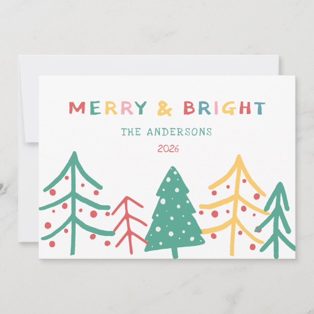 Merry & Bright Fun Pine Stylish Christmas Cards (Front)
