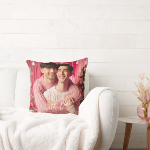 Merry & Bright Gay Retro Pink   Custom Photo  Cushion