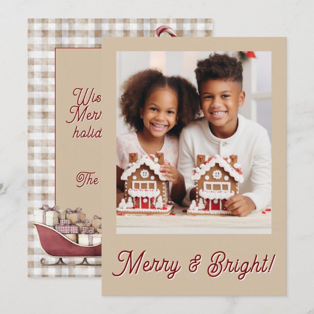 Merry & Bright Gingham Photo Holiday Christmas (Front/Back)