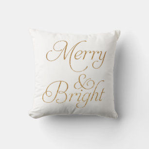 Merry & Bright - Gold and White Christmas Pillow