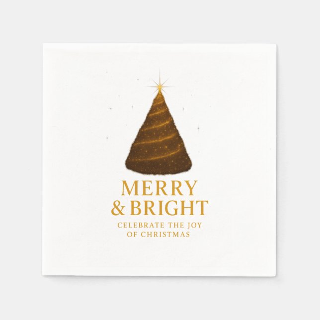Merry & Bright Gold Glitter Christmas Cocktail  Napkin (Front)