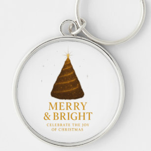 Merry & Bright Gold Glitter Christmas Round Key Ring
