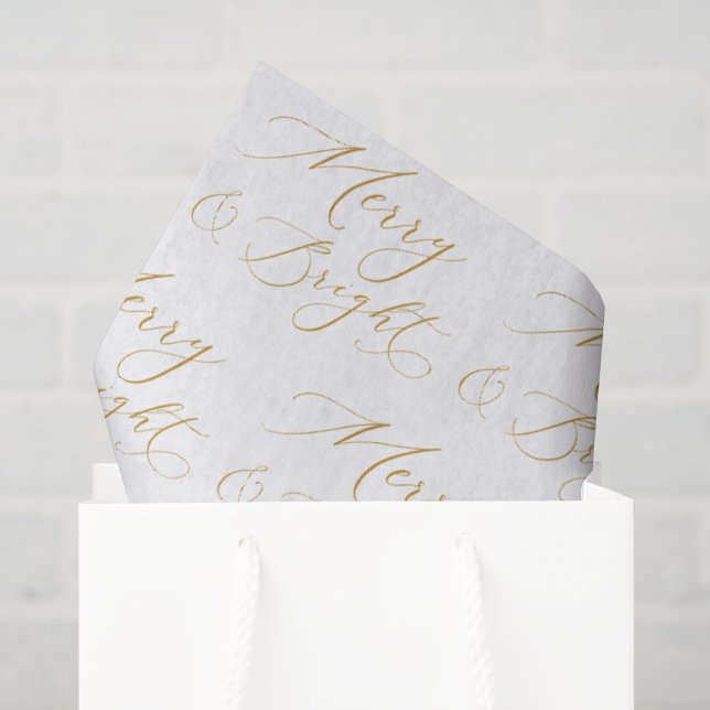 Merry & Bright Gold Script Christmas Tissue Paper (Gift Bag)