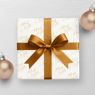 Merry & Bright Gold Script Christmas Wrapping Paper