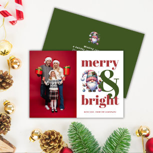 Merry & Bright Green Red Christmas Photo Holiday Card