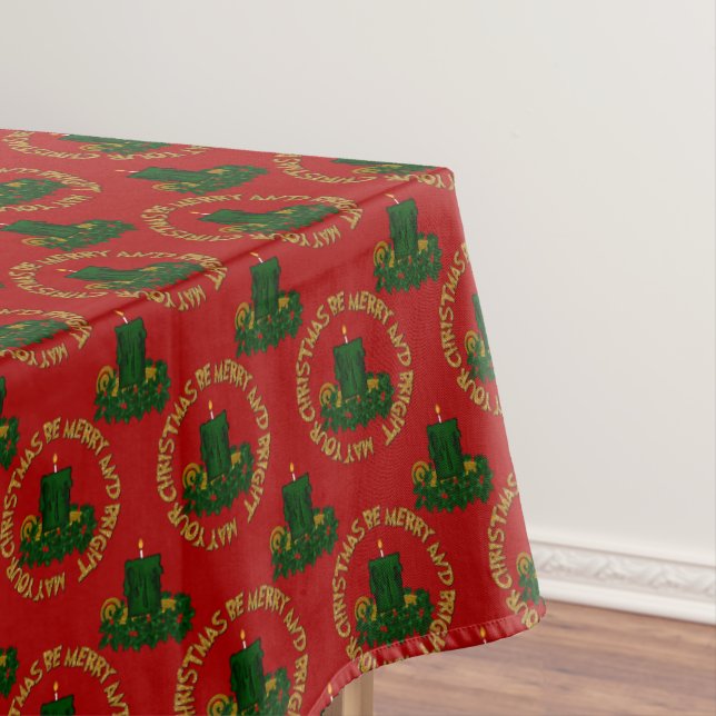 Merry-Bright,Green Xmas Candle-Tablecloth 52x70in Tablecloth (In Situ)