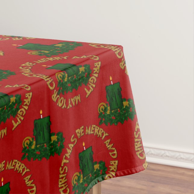 Merry-Bright,Green Xmas Candle-Tablecloth 60x104in Tablecloth (In Situ)