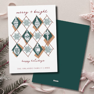  Merry Bright Happy Holidays Green Name Christmas Holiday Card