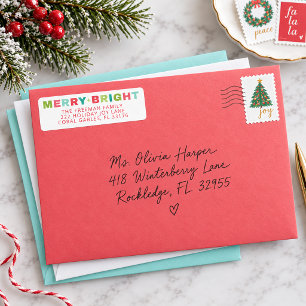 Merry + Bright Holiday Address Label Return Address Label