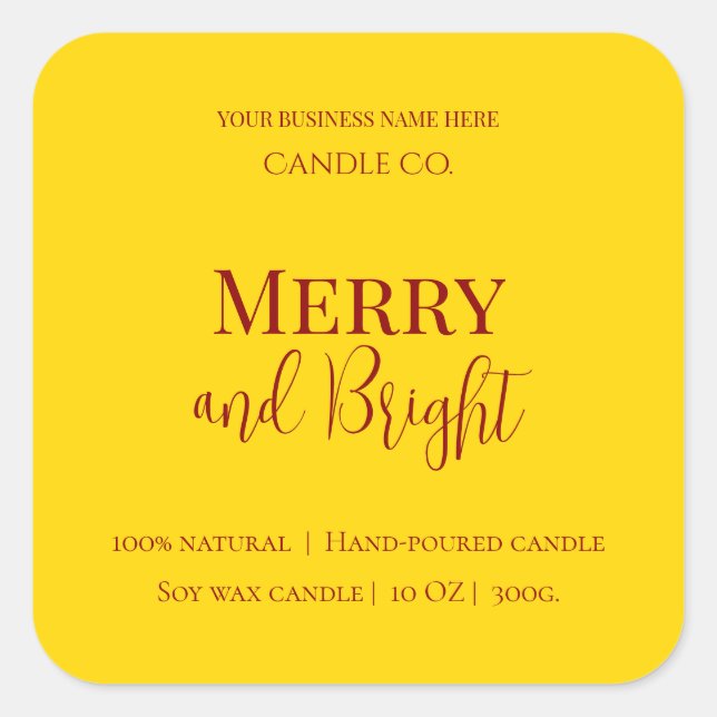 Merry & Bright Holiday | Editable Christmas Candle Square Sticker (Front)