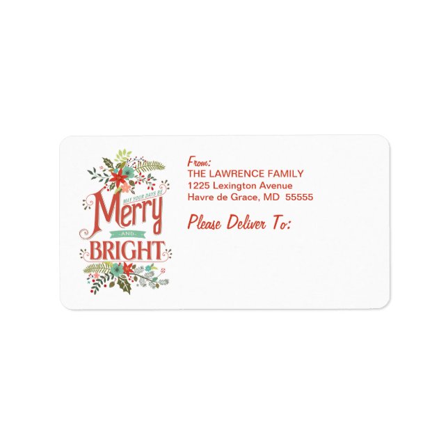 Merry & Bright Holiday Floral Address Labels (Front)