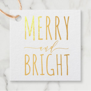 Merry Bright Holiday Modern Hand-Lettered Gold Favour Tags