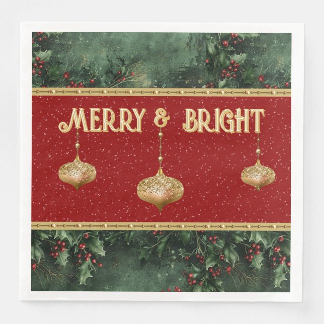 Merry & Bright Holiday Napkin (Front)