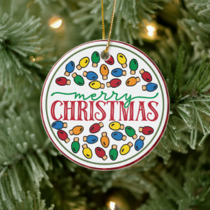 Merry & bright holiday ornaments, Christmas lights Ceramic Ornament