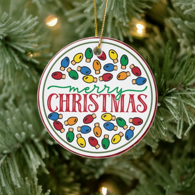 Merry & bright holiday ornaments, Christmas lights Ceramic Ornament (Tree)