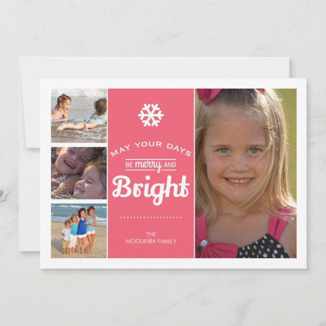Merry Bright Holiday Photo Christmas Collage Pink (Front)