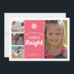 Merry Bright Holiday Photo Christmas Collage Pink<br><div class="desc">Merry and Bright Holiday photo card featuring the words "may your days be merry and bright" and a photo collage template of 4 (four) pictures, with happy kids smiling and playing at the beach. The modern design is organised in a vertical text box (bright pink background) and features curved text...</div>