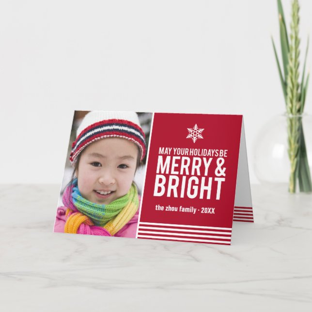 Merry & Bright Holiday Stripes Folded Christmas Ca Card (Front)