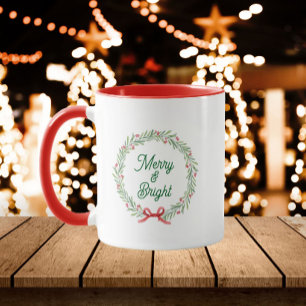 Merry & Bright Holiday Wreath Mug