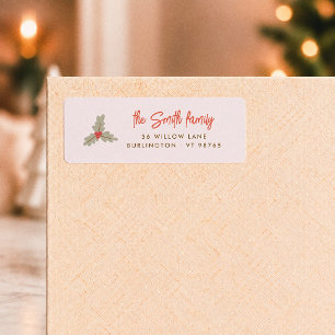 Merry & Bright Holly Christmas Return Address Label