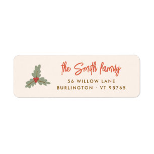 Merry & Bright Holly Christmas Return Address Label