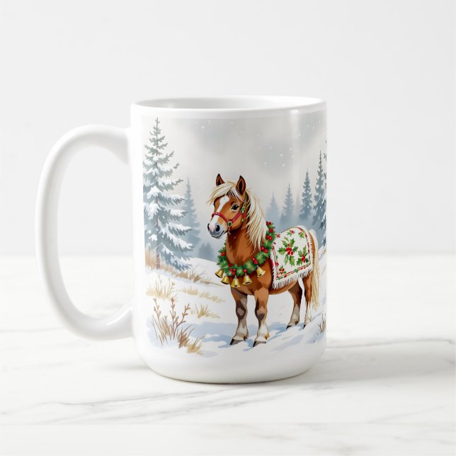 Merry & Bright, Holly Jolly Shetland Pony Christma Coffee Mug (Left)
