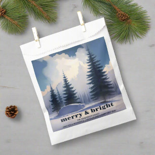Merry & Bright l Blue Watercolor Pine Forest Favour Bag