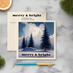 Merry & Bright l Blue Watercolor Pine Tree Forest Envelope