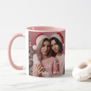 Merry & Bright Lesbian Retro Pink   Custom Photo  Mug