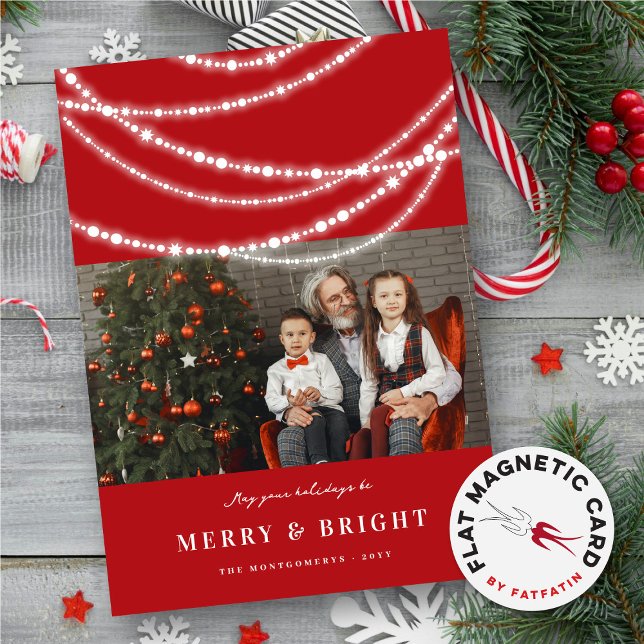 Merry & Bright Light Sparkles Photo Magnetic Card (Merry & Bright Stylish Sparkling & Glowing Lights Photo Modern Magnetic Holiday Card @ fat_fa_tin)