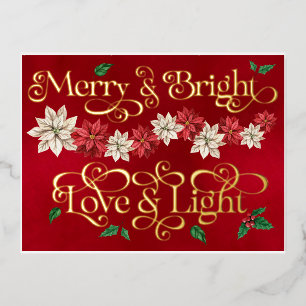 Merry & Bright,  Love and Light Foil Holiday Postcard
