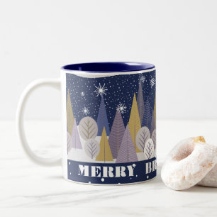 Merry Bright & Magic, bohemian forest Two-Tone Coffee Mug