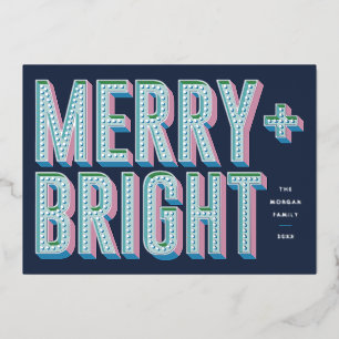 Merry + Bright Marquee Foil Holiday Card - Blue