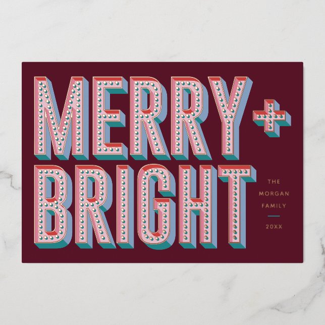 Merry + Bright Marquee Foil Holiday Card - Red (Front)