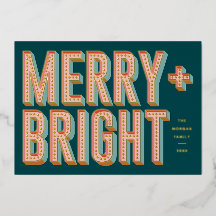 Merry + Bright Marquee Foil Holiday Card - Teal