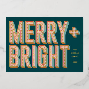 Merry + Bright Marquee Foil Holiday Card - Teal