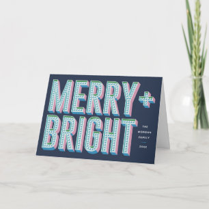 Merry + Bright Marquee Greeting Card - Blue