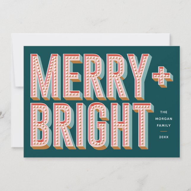 Merry + Bright Marquee Holiday Card - Teal (Front)