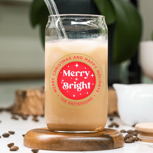 Merry & Bright Merry Christmas Happy Holidays Name Can Glass (Creator Uploaded)