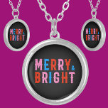 Merry & Bright, Merry Christmas     Silver Plated Necklace<br><div class="desc">Merry & Bright,  Merry Christmas Design is a Great Gift For A Birthday,  Anniversary,  Valentine's Day,  Christmas,  Mothersday,  Thanksgiving,  Easter,  or Halloween Costume.</div>