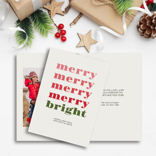 Merry & Bright Minimal Green Christmas Photo Holiday Card