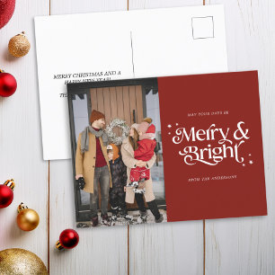 Merry & Bright Minimal Photo Christmas Holiday Postcard