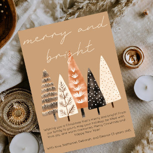 Merry & Bright Minimalist Boho Tan Christmas Cute Holiday Card