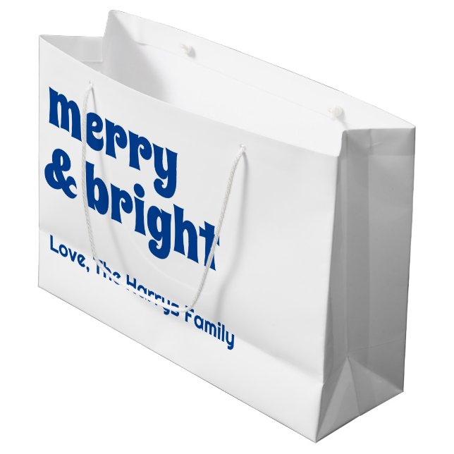 Merry & Bright  Minimalist Christmas Family Black Large Gift Bag (Front Angled)