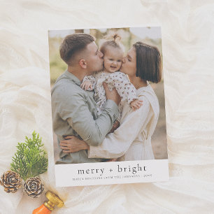 Merry & Bright Minimalist Christmas Holiday Photo Card