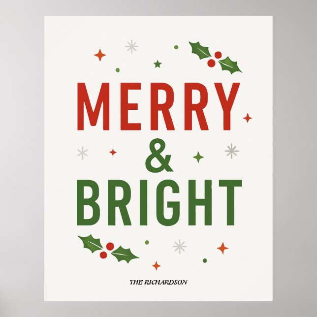 Merry & Bright | Minimalist Christmas Quote Script Poster (Front)