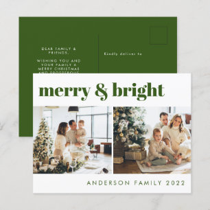 Merry & Bright Minimalist Green Christmas Postcard